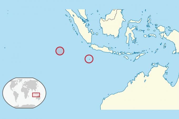 Mapa de distribuição de caranguejo vermelho da Ilha Christmas