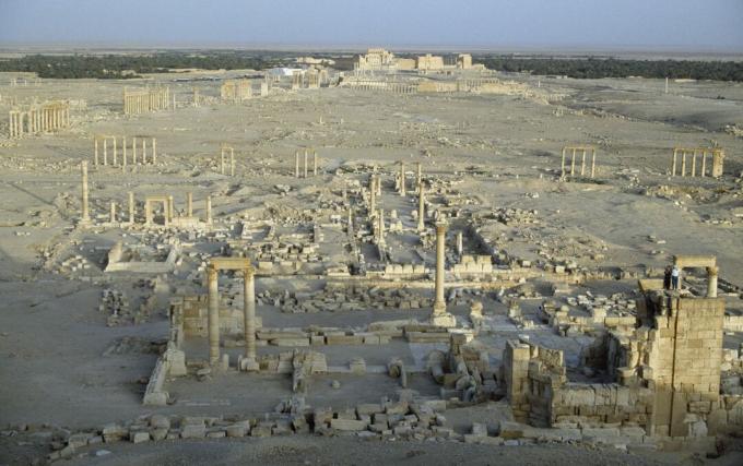 Os restos da civilização romana em Palmyra, na Síria, um Patrimônio Mundial da UNESCO