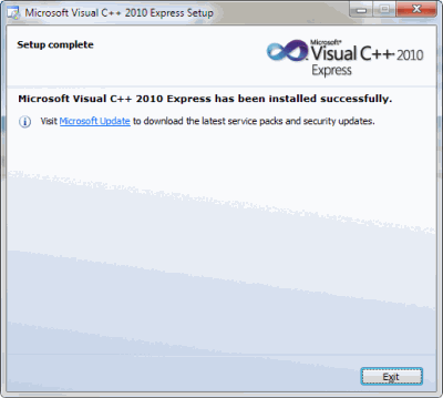 Visual C ++ 2010 Express instalado com êxito