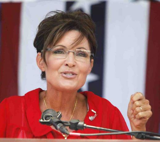 Sarah Palin fala em uma manifestação do Tea Party em 14 de julho de 2012 em Belleville, Michigan.