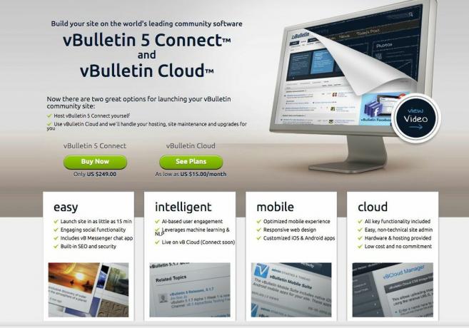 Captura de tela do software vBulletin para adicionar fóruns a um site ou blog