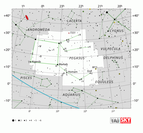 O mapa da IAU da constelação de Pegasus.