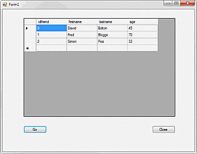 Captura de tela do aplicativo C # exibindo dados SQLite