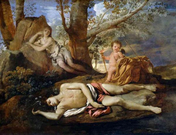 Eco e Narciso, 1630, por Nicolas Poussin (1594-1665), óleo sobre tela