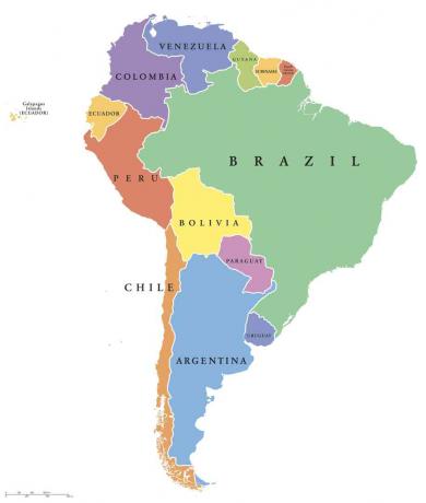 Mapa político dos Estados Unidos da América do Sul
