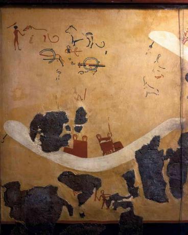 Pintura mural da câmara funerária em Hierakonpolis, reconstrução