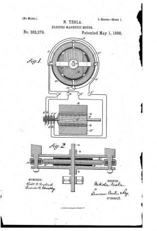 Patente de Nikola Tesla para motor eletromagnético, 1888