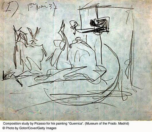 Esboço de Picasso para sua pintura Guernica