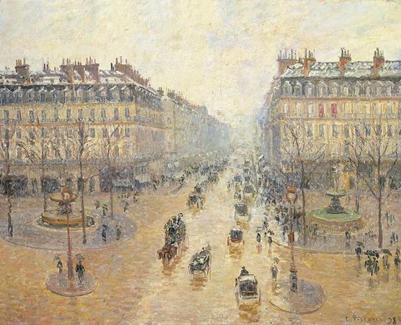 Avenue de L'Opéra. Efeito de neve. Manhã, de Pissarro Camille, século XIX, 1898, óleo sobre tela, cm 65 x 82