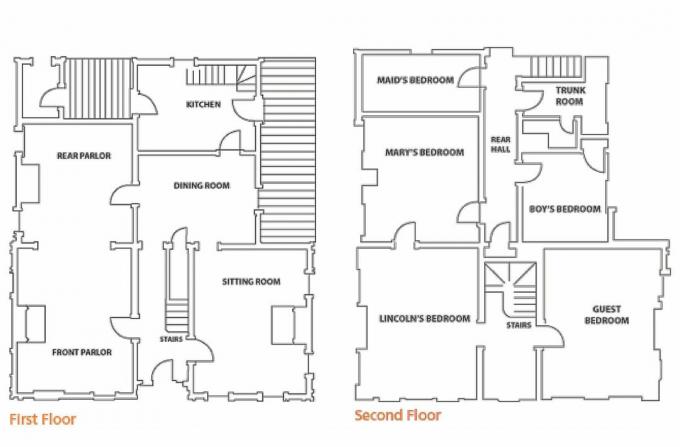 Planos do primeiro e segundo andar da reformada da Lincoln Home em Springfield, Illinois