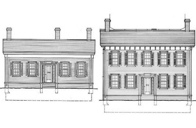 Desenhos de elevação, a casa de Lincoln: uma história e meia para duas histórias