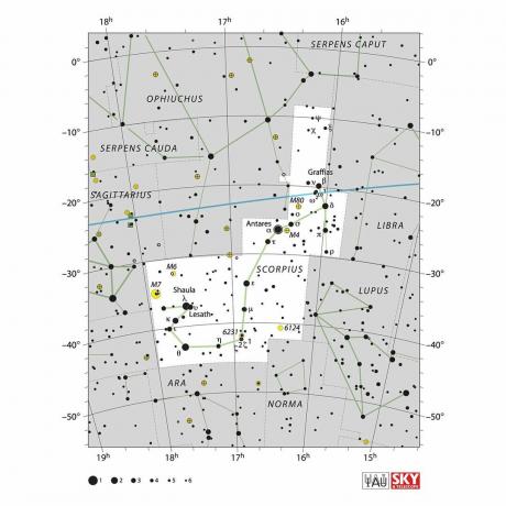 O mapa estelar da IAU mostrando Scorpius.