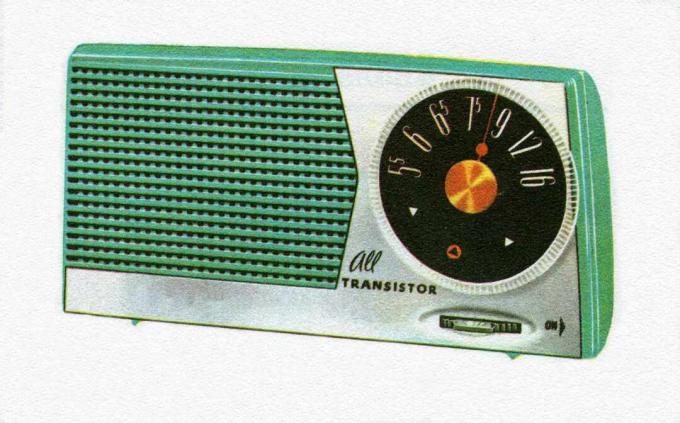 Ilustração vintage de um rádio transistor portátil dos anos 1950