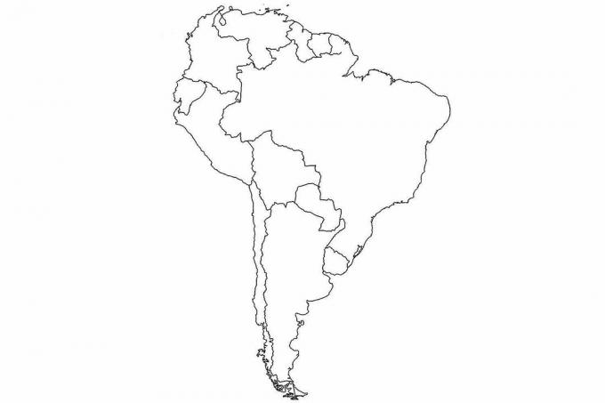 Mapa em branco da América do Sul
