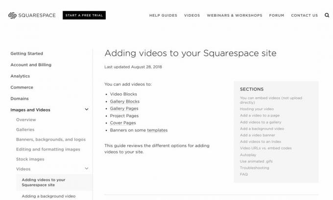 Adicionar vídeos à página do seu site Squarespace