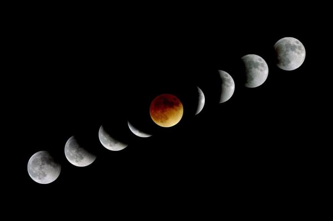 A lua parece mais vermelha ou "sangrenta" na quase totalidade de um eclipse lunar.