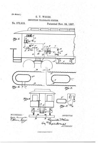 Granville T. A invenção de Woods para o Sistema de Telégrafo de Indução foi patenteada em 1887