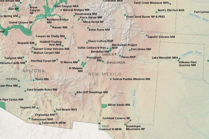 Mapa - Parques Nacionais do Novo México