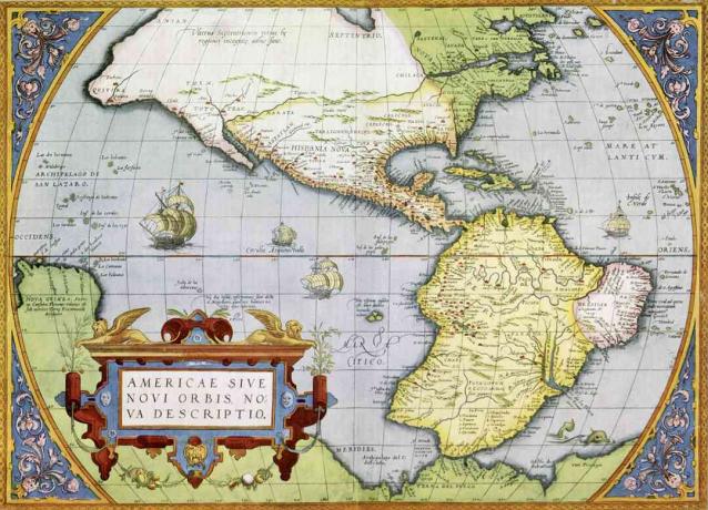 Mapa da América ou do Novo Mundo em Theatrum Orbis Tearrarum por Abraham Ortelius, 1570.