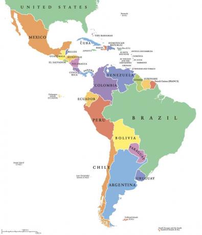 Mapa político dos Estados Unidos da América Latina