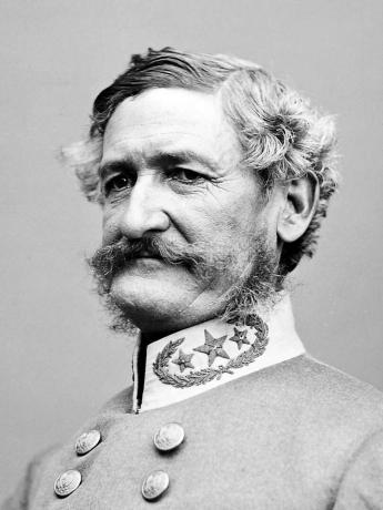 Retrato do busto do major-general Henry H. Sibley vestindo seu uniforme cinza do Exército Confederado.