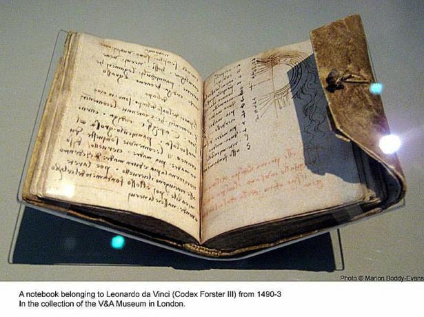 Caderno Leonardo da Vinci no Museu V&A de Londres