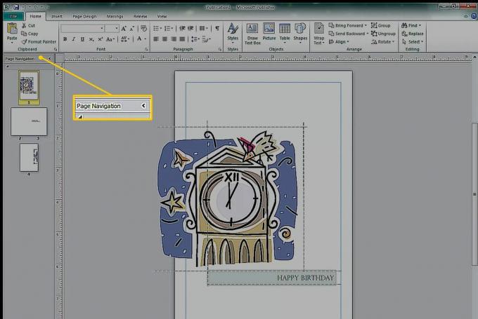 Painel de navegação da página no Microsoft Publisher