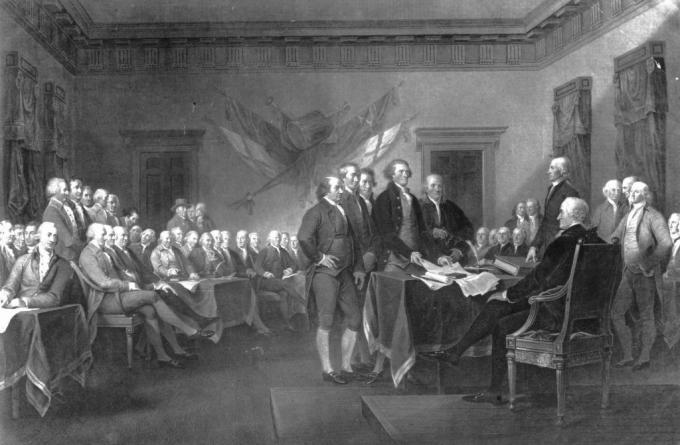 O primeiro Congresso Continental é realizado em Carpenter's Hall, Filadélfia, para definir os direitos americanos e organizar um plano de resistência aos Atos Coercitivos impostos pelo Parlamento Britânico como punição ao Boston Tea Partido.