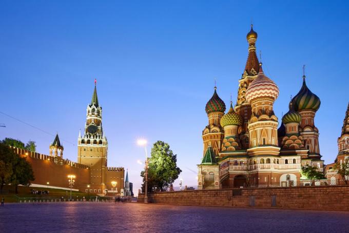Praça Vermelha em Moscou ao pôr do sol