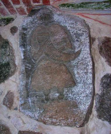 A pedra de Svantevit na igreja em Altenkirchen na ilha Rügen, antes de 1168. Artista: Pre-Christian Art