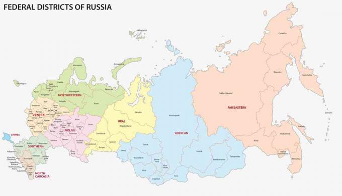 Mapa dos distritos federais da Rússia